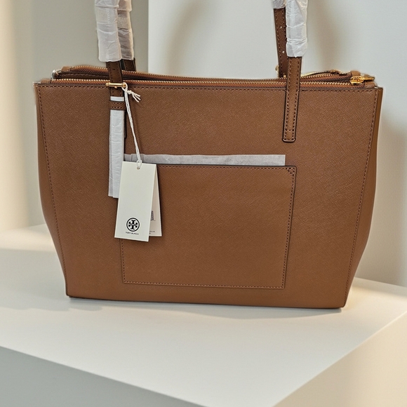 Tory Burch Emerson Large Double Zip Leather Tote Bag - Picture 3 of 14